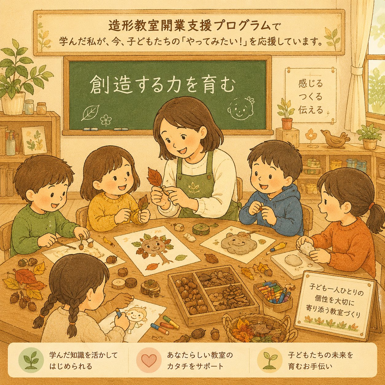自然素材を活かした造形教室開業支援プログラムのイメージ
